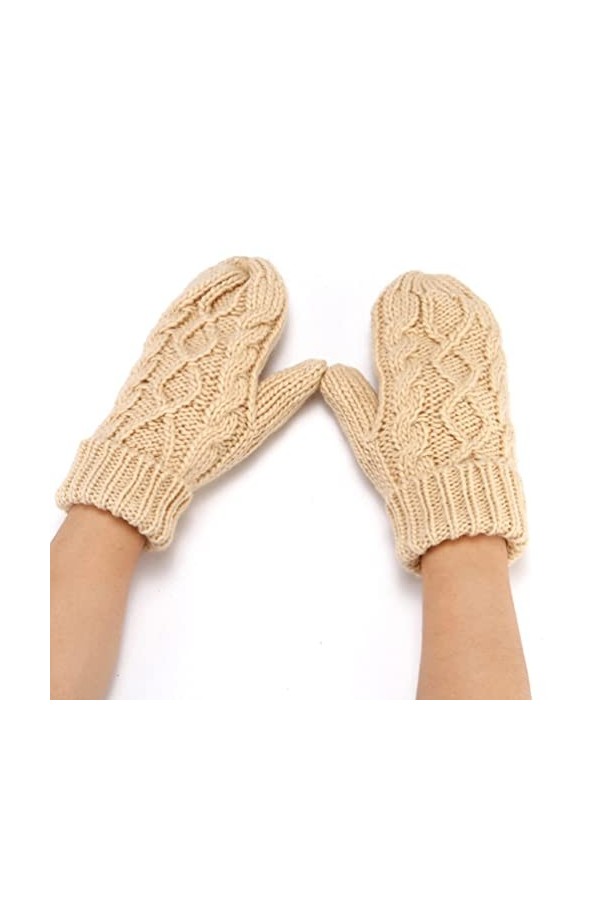 TJOIUY Gants dhiver Femmes Mode Tricot Torsion Fleurs Mitaines Hiver Femme Licou Cou épaissir Chaud Jeunesse Plein Doigt Gan