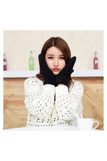 Gants tricotés Belle Femme Hiver Tricot Laine Plus épais Cachemire/Velours Chaud Noir Gants Dames Mignon sans Doigts Femmes m