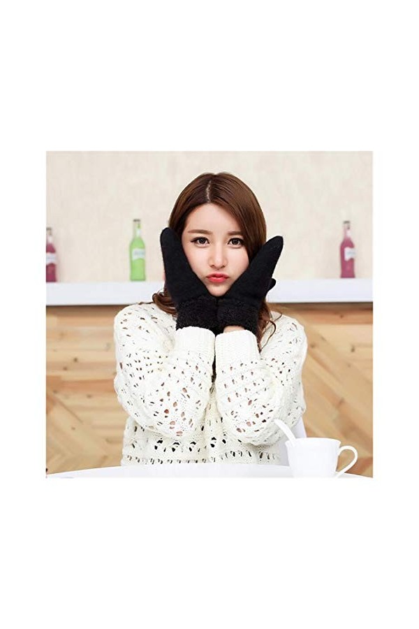 Gants tricotés Belle Femme Hiver Tricot Laine Plus épais Cachemire/Velours Chaud Noir Gants Dames Mignon sans Doigts Femmes m