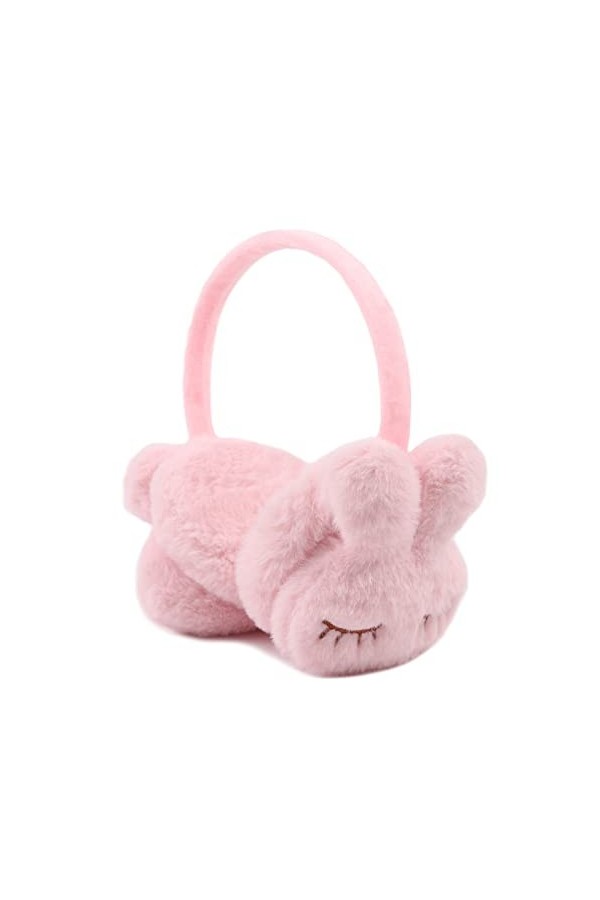 XIAOHAWANG Hiver Cache Oreille Pour Fille Garçon Chaud Peluché Cache-Oreille Pliable Enfant Lapin,Vieux Rose 