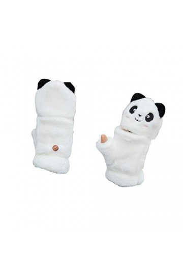 dTrend Gants Femmes Hiver Épaissi Plus Velours Dessin Animé Mignon Panda Rouge Gants Mignons en Peluche sans Doigts Gants À C