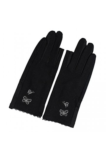 BUNCC Dames été Broderie Papillon sans Doigts crème Solaire Coton Anti-Ultraviolet antidérapant Mince Parasol Gants de Condui