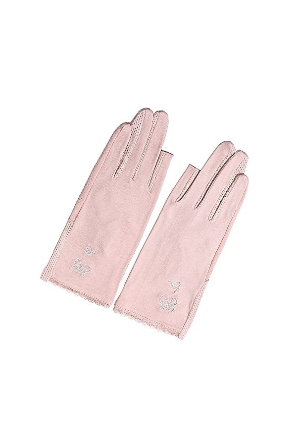 BUNCC Dames été Broderie Papillon sans Doigts crème Solaire Coton Anti-Ultraviolet antidérapant Mince Parasol Gants de Condui