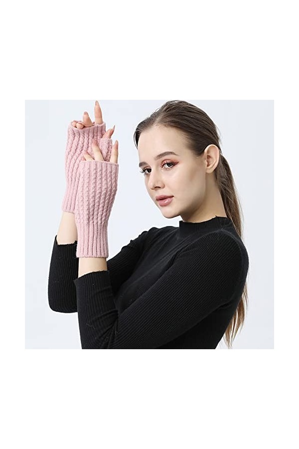 Liyinco Gants sans Doigts Mignons pour Dames, Gants sans Doigts en Peluche épais et Chauds pour lhiver, Gants sans Doigts Ch