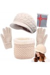 CheChury Femme Tricot Béret Chapeau Écharpe Gants à Écran Tactile Ensemble Chaud Tricot Tour de Cou avec Doublure Polaire pou