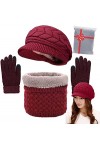 CheChury Femme Tricot Béret Chapeau Écharpe Gants à Écran Tactile Ensemble Chaud Tricot Tour de Cou avec Doublure Polaire pou