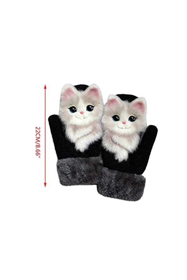 Myya Gants dhiver tricotés pour homme et femme - Motif animal de dessin animé 3D - Doublure en peluche épaisse - Coupe-vent 