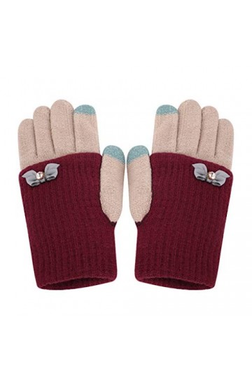 OhMill Gants dhiver chauds en tricot pour écran tactile - Gants tricotés extensibles pour femme et fille, Modèle de nœud rou