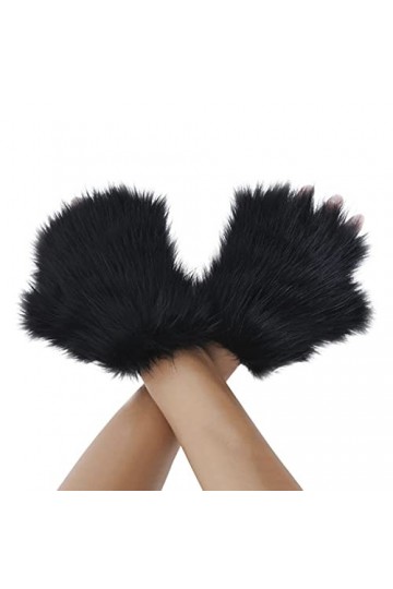 FakeFace Home Mitaines moelleuses pour femme et fille - Moufles dhiver - Chats - Ours et chats - Renard - Chauds - Demi-doig