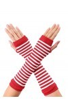 sourcing map Paire de gants rayés pour femme - Longueur du coude, rouge/blanc, taille unique
