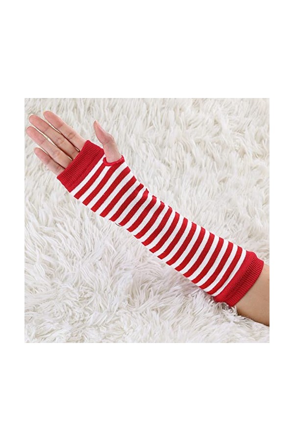 sourcing map Paire de gants rayés pour femme - Longueur du coude, rouge/blanc, taille unique