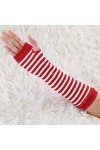 sourcing map Paire de gants rayés pour femme - Longueur du coude, rouge/blanc, taille unique