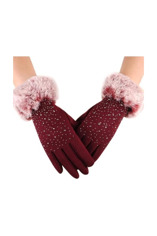 FLYIFE Unisexe Adulte Moufles Femmes Touchscreen Hiver Gants Outdoor Sport Simple Warm Glamorous Mitaines Fluffy/Rouge/M