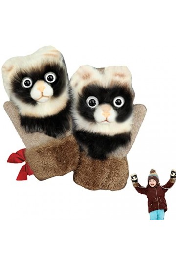 Cipliko Mitaines pour Femmes,Moufles Raton Laveur et Panda Dessin animé | Gants dhiver épais en Tricot Chaud pour Temps Froi