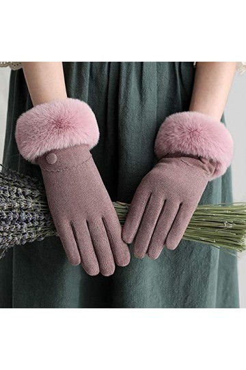 Femme Chaud Cachemire Velours Gant en Peluche Écran Tactile Coupe-Vent Bouton Lettre Hiver Femme Sport Cyclisme Moufles, Femm