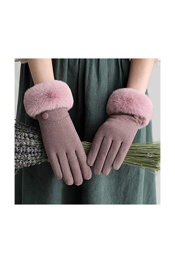 Femme Chaud Cachemire Velours Gant en Peluche Écran Tactile Coupe-Vent Bouton Lettre Hiver Femme Sport Cyclisme Moufles, Femm