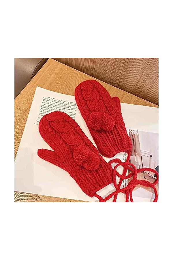 YJLGMM Gants Winter Femmes Plus Velvet Laine Chaude et Froide Gants de Doigt Complet Twist Japonais Mignon Fourrure Mitaines 