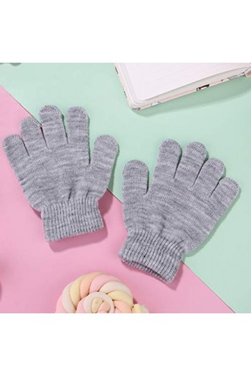 PHILSP Chauffe-Poignets 6 Paires Enfants Hiver tricoté Gants complets néon Couleur Unie Mitaines Chaudes B Gris