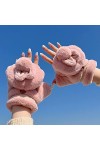 Liyinco Gants sans Doigts en Peluche Lapin Mignon dhiver, Gants sans Doigts en Peluche Chauds pour Femmes, Gants sans Doigts