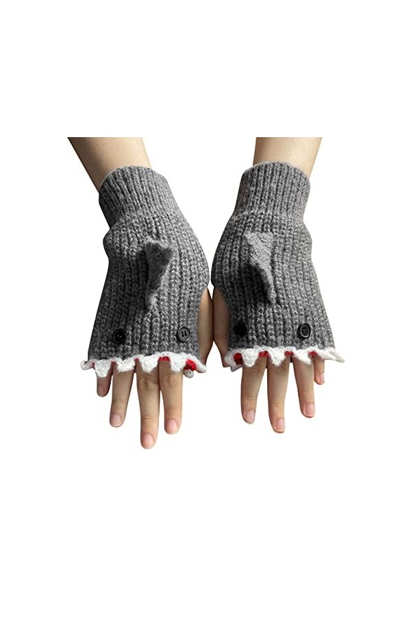 Gants tricotés pour femme - Gris - Pour lautomne et lhiver - Style rétro - En crochet