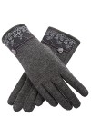 Jjshueryg Écran Tactile à la Mode et Gants Chauds en Velours pour Femmes dautomne et dhiver, fleurons en Dentelle, Gants d