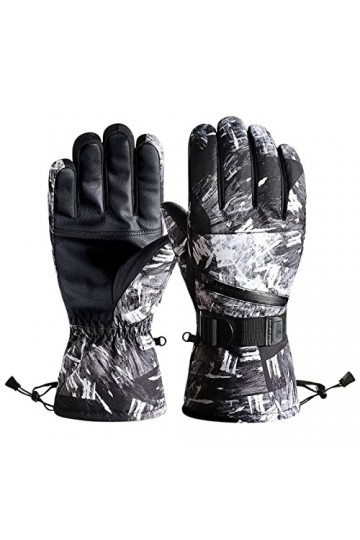 Gants dhiver chauds pour ski, snowboard, imperméable, avec poche zippée pour homme et femme, Noir , L