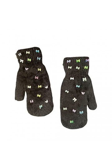 Gants Femme Gants Chauds DAutomne Et DHiver Pour Femmes Gants De Cyclisme Épaissis Avec Nœud Mignon Noir