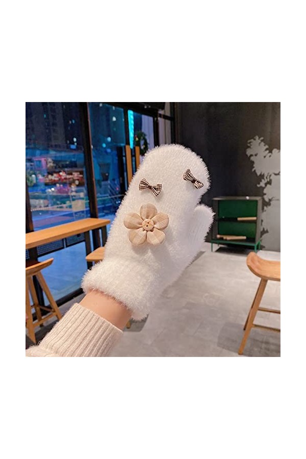 Gants Pour Femmes Gants Tricotés Mignons De Dessin Animé Et Gants DÉtudiant Rembourrés En Velours Blanc Extérieur