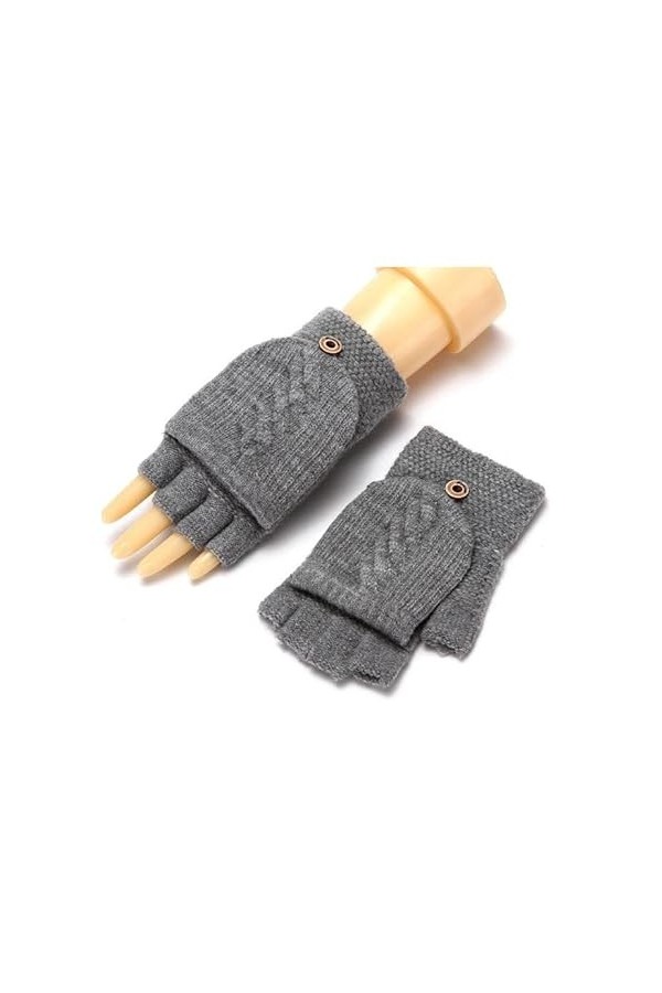 Aolity Gants dhiver Laine Tricoté Fingerless Flip Gants Hiver Chaud Flexible Écran Tactile Gants pour Hommes Femmes Unisexe 