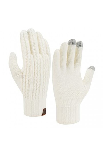 Femme Hiver Chaud Écran Tactile Gants Tricot Gants Manchette Elastique Double Polaire Thermal Les Gants pour SMS Conduite Bla