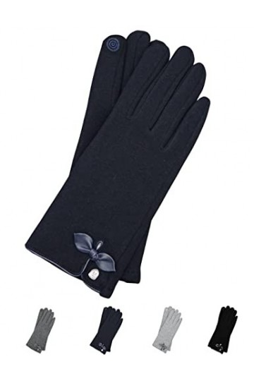 LIZ Gants tricotés classiques en polaire 100&nbsp;% peluche ultra-douce compatibles avec fonction tactile pour femme - noir - Larg