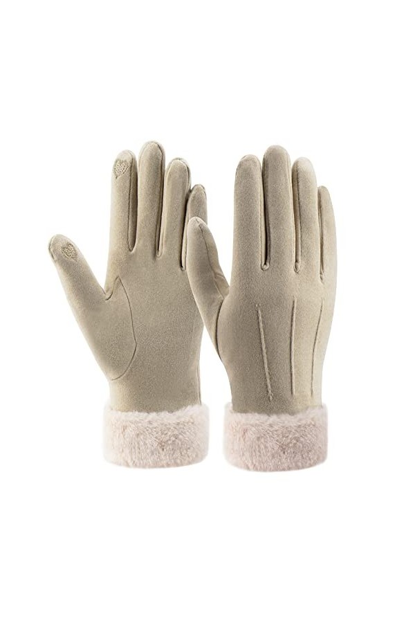 ZASFOU Femme Gants dhiver pour écran tactile Gants chauds en cachemire à textos avec doublure polaire pour temps froid,Gris,