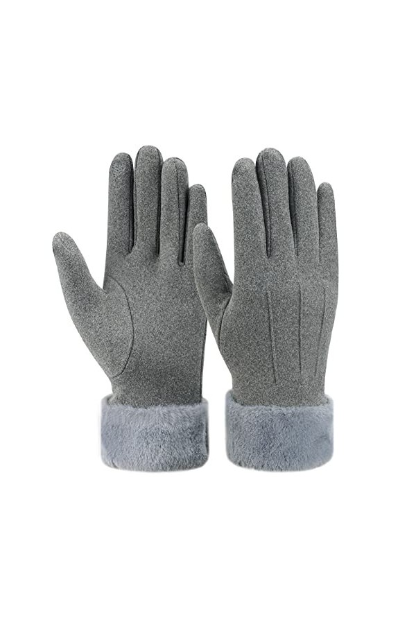ZASFOU Femme Gants dhiver pour écran tactile Gants chauds en cachemire à textos avec doublure polaire pour temps froid,Gris,