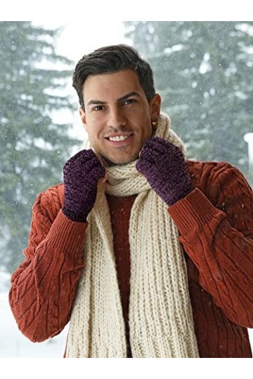 SATINIOR 3 Paires Gants sans Doigts Tricotés dHiver Mitaines Demi-Doigts Chauds Thermiques Noir Gris, Bleu Marine, Noir Rou