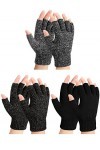 SATINIOR 3 Paires Gants sans Doigts Tricotés dHiver Mitaines Demi-Doigts Chauds Thermiques Noir, Noir Gris, Noir Blanc 