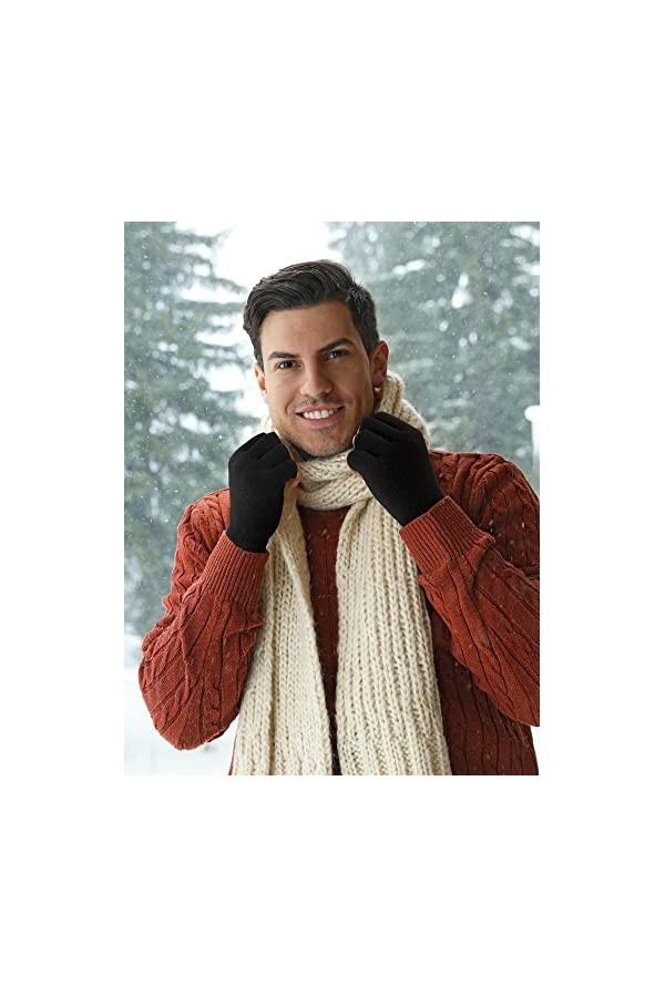 SATINIOR 3 Paires Gants sans Doigts Tricotés dHiver Mitaines Demi-Doigts Chauds Thermiques Noir, Noir Gris, Noir Blanc