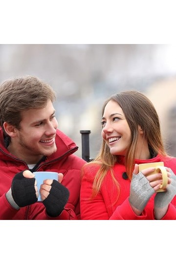 Neer 3 Paires Gants dHiver Demi-Doigts en Coton Chauds Mitaines Tricotées sans Doigts Coupe-Vent Femme Couleur Classique 