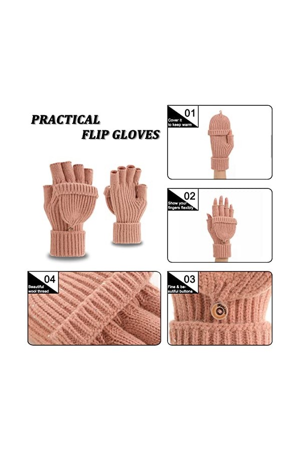 H Gants sans doigts pour femme, chaud, hiver, bureau, sans bout des doigts, pour homme, Paillettes roses, taille unique