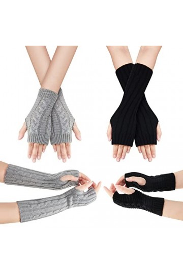 SATINIOR 4 Paires Gants sans Doigts Longs Courts Trou de Pouce, Gris Clair, Noir, environ 30 cm/ 11,8 Pouces 21 cm/ 8,3 Pouce