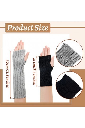 SATINIOR 4 Paires Gants sans Doigts Longs Courts Trou de Pouce, Gris Clair, Noir, environ 30 cm/ 11,8 Pouces 21 cm/ 8,3 Pouce