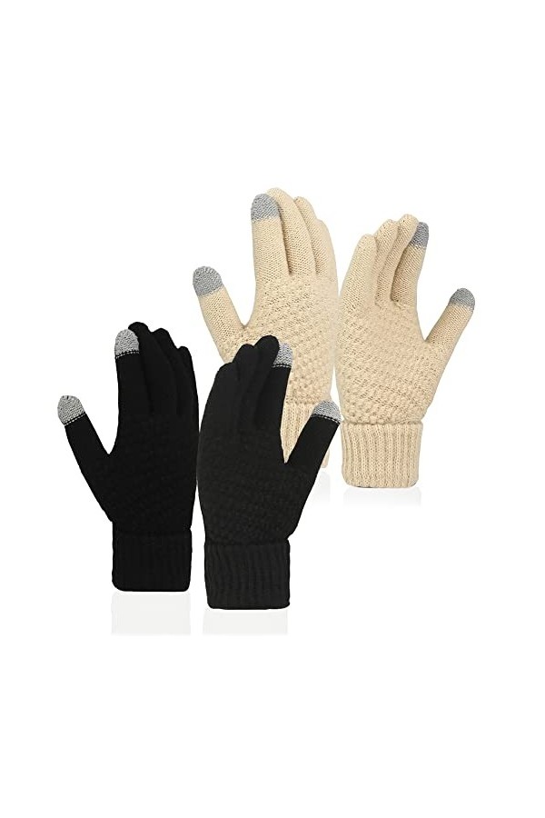 meioro Gants Dhiver pour Femmes avec Écran Tactile,Gants en Tricotés Tactile avec Doublure Polaire,Gants Thermiques avec Poi