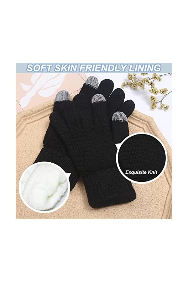 meioro Gants Dhiver pour Femmes avec Écran Tactile,Gants en Tricotés Tactile avec Doublure Polaire,Gants Thermiques avec Poi