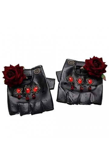 COSDREAMER Mitaines steampunk pour femme - Rose Noir 2 