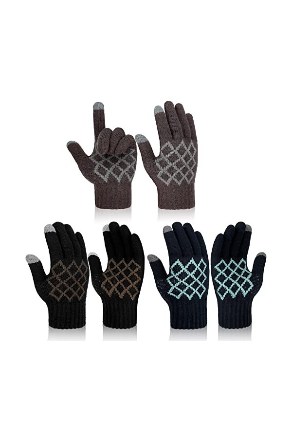 SATINIOR 3 Paires Gants dHiver dÉcran Tactile Doublés en Polaire en Tricot Gants de Textos Thermiques par Temps Froid pour 