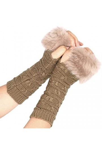 ELizoop Chauffe-bras en tricot Chaleur en tricot torsadé Gants dhiver longs sans doigts Gants à trous pour le pouce Moufles 