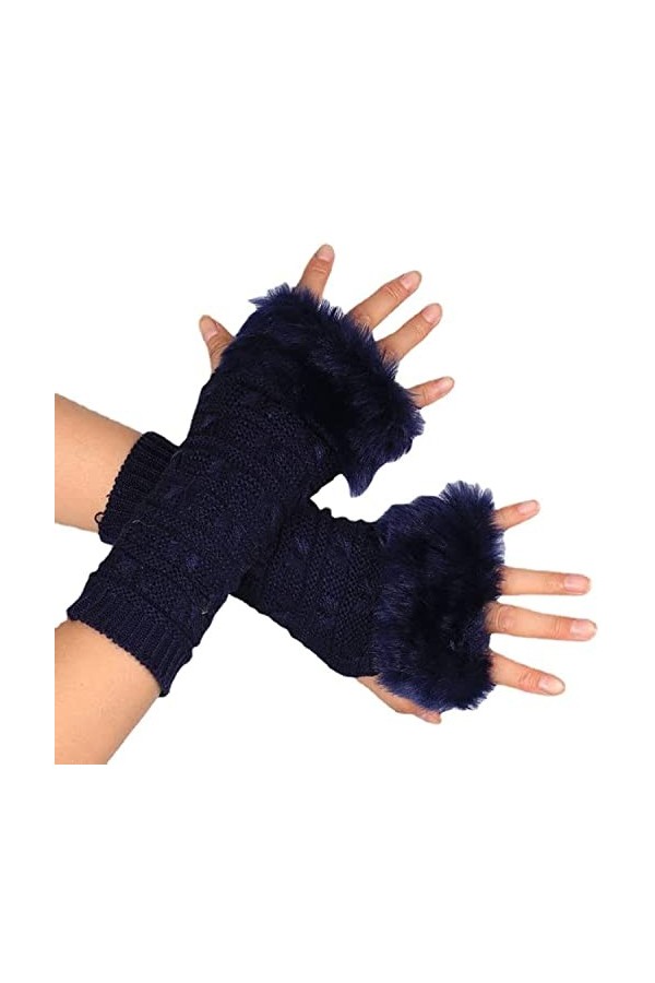 ELizoop Chauffe-bras en tricot Chaleur en tricot torsadé Gants dhiver longs sans doigts Gants à trous pour le pouce Moufles 