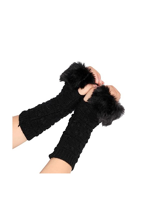 ELizoop Chauffe-bras en tricot Chaleur en tricot torsadé Gants dhiver longs sans doigts Gants à trous pour le pouce Moufles 