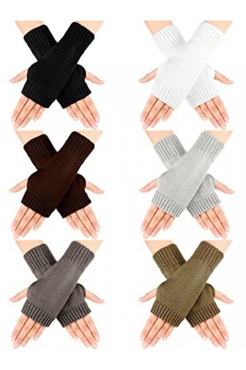 6 Paires Gants sans Doigts dHiver Mitaines Chauffe-Poignets avec Trou de Pouce Mitaines Tricotées sans Doigts pour Noël