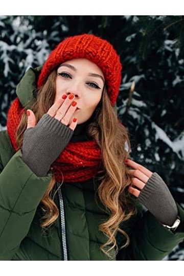 6 Paires Gants sans Doigts dHiver Mitaines Chauffe-Poignets avec Trou de Pouce Mitaines Tricotées sans Doigts pour Noël