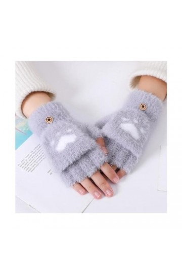 TJOIUY Gants dhiver Hiver Chat Patte Gants Mignon Mode Chaud écran Tactile Gants Femmes Hommes Peluches sans Doigts Flip Gan